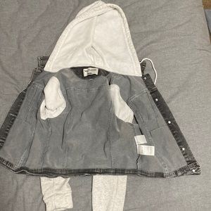 wallflower very soft jean jacket. grey and white.